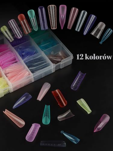 EBANKU 288 szt. żelowych form do paznokci, wielokrotnego użytku podwójne formy do żelowych wielokolorowych form do paznokci akrylowych do przedłużania paznokci do domowego salonu manicure, 12 stylów
