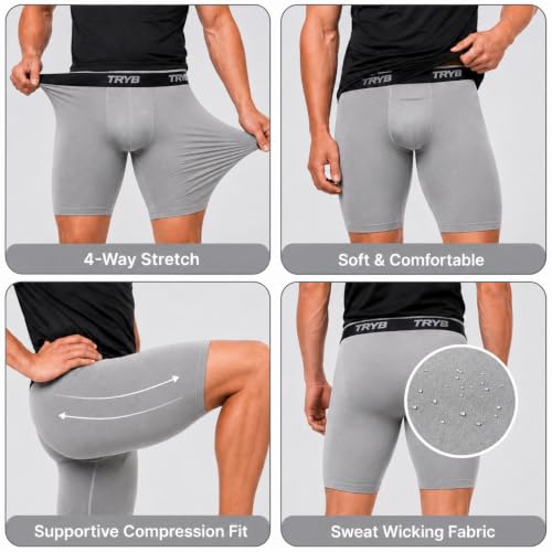 Image of TRYB Men's Compression Shorts & Pants | Sports Innerwear for Gym, Running & Training | Quick Dry, Breathable, 4-Way Stretch, Moisture Wicking, Anti-Chafing Muscle Support Athletic Wear with Pocket