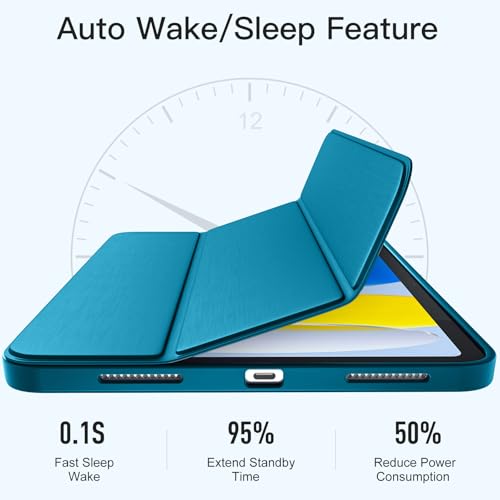 Image of Wenlaty Compatible with iPad (A16) 11th Generation Case 11 Inch 2025, for iPad 10th Generation Case 10.9 Inch 2022 with Pencil Holder, Trifold Stand Protective Clear Back, Auto Wake /Sleep, PeacockBlue