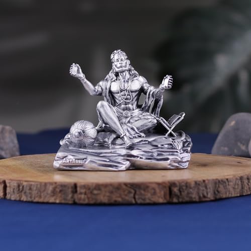 Image of Artarium Bhaktimay Hanuman Statue Balaji Bajrangbali Sankat Mochan Murti Panchmukhi Hanuman Pavan Putra Statue for Home Decor (Bhaktimay Hanuman Silver)