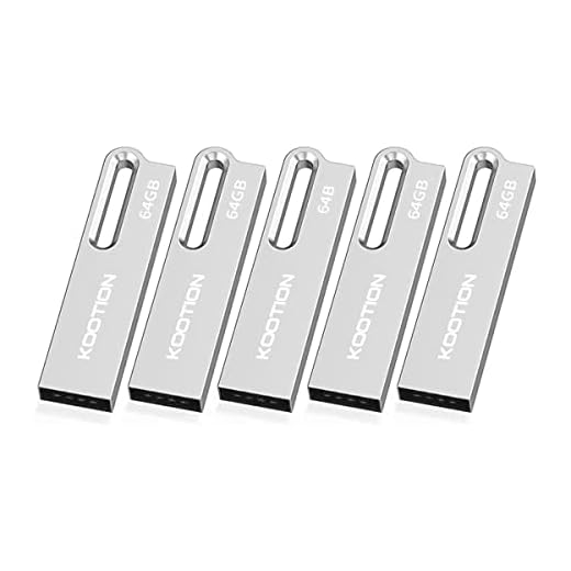 KOOTION Pendrive 64GB 5 Pack USB 2.0 Memoria USB 64 Giga USB Flash Drive Set 5 Unidad Pen Drive Metal 5 Piezas Flash Memoria 64G Pincho USB Key USB Stick Lapiz de Memoria Memory Stick, Plata