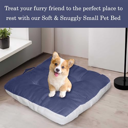 Image of Pet Bed| Dog for Bed, 100% Cotton Comfortable Durable Both Sides usable Square Shape with Handle and Dry Clean Pet Bed | Cat Bed | Puppy Bed |Small Dog Bed for Cats Puppies -Size- (45 x 45cm) (Blue)