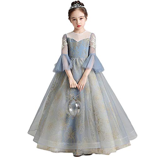 ZoSiP Robe Princesse Princesse Robe Filles Fluffy Fil Little Girl Hôte Piano Performance Costume Fleur de Mariage Enfants Girl Jupe Longueur Multi Couches Tulle (Color : Blue, Size : 160cm) Cover