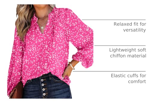 Top12 Best Lightweight Summer Tops with Sleeves for Women over 50: 15 Dokotoo Womens Work Business Chiffon Blouses and Tops Loose Fit Dressy Alicia Floral Print V Neck Smocked Long Sleeve Shirts for Women Office Boho Top Trendy Pink Large