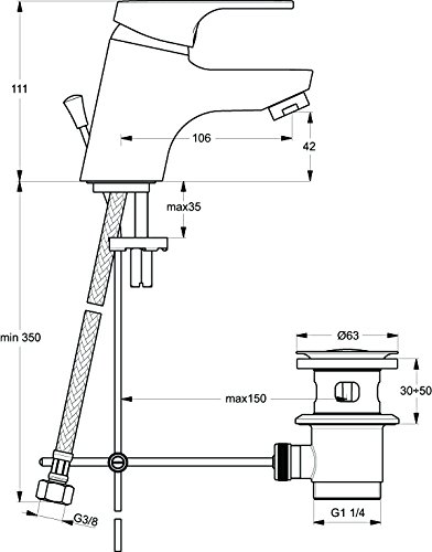 Ideal Standard B0362AA Slimline II bateria umywalkowa C3 opróżnia metalowa chromowana