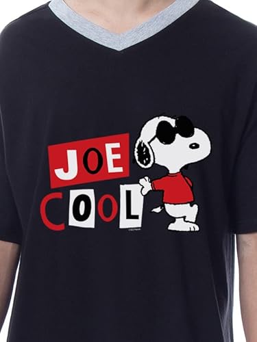 Camiseta masculina Peanuts Joe Cool Snoopy personagem clássico pijama pijama, Preto, Large
