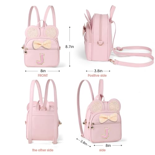 Mini Backpack for Girls Bowknot Cute Leather Backpack Toddler Purse Birthday Gifts for Kids Girls Letter J4