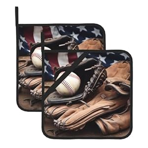 Baseball Equipment Print Pot Holders Set of 2 Heat Resistant Waterproof Hot Pads Kitchen Pot Holders for Microwave Cooking Baking Oven BBQ 8 X 8 Inch