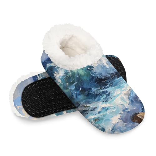 Slippers for Women Sea Sky Blue Warm Soft Cozy Warm House Slipper With Fuzzy Closed Back Anti-Slip Memory Foam Non Slip Sole for Indoor Bedroom Winter Ladies Shoes Medium 7-8