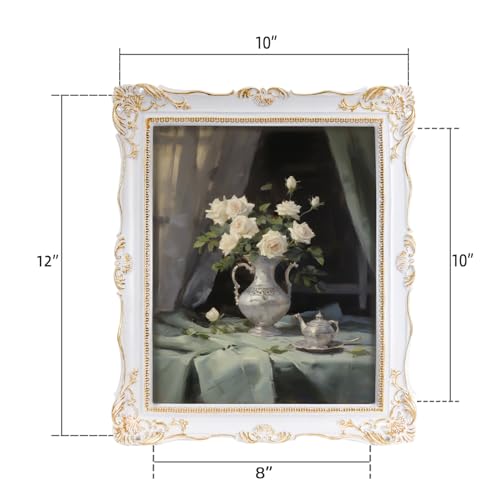 Image of Saysmile 8x10 Vintage Picture Frames, White Antique Gothic Frames with Glass Front, Elegant Photo Frame for Wall or Tabletop Display, Retro Wall Picture Frames For Home Decor, Gift Ideas