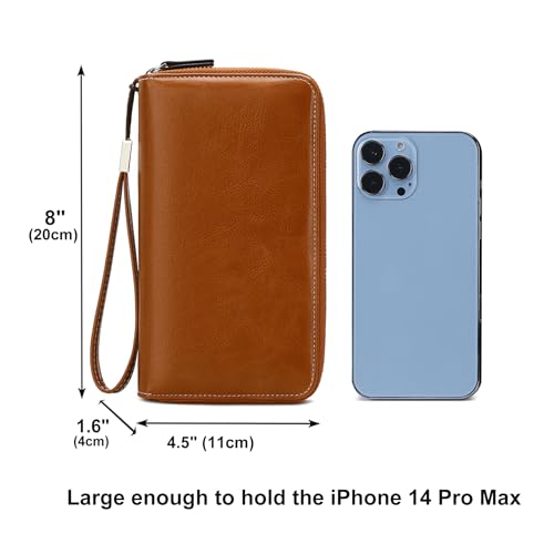 Image of Women's RFID Blocking Wallet Large Zip Around Leather Clutch with Wristlet | Large Capacity, 23 Card Slots, 2 ID Windows, Phone Holder, Soft PU Leather, RFID Secure, Coin Pocket, Checkbook Holder