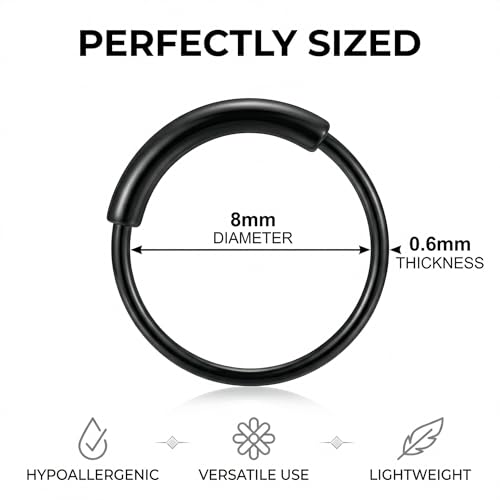 LYQNIHOB 8 Pièce piercing nez anneau acier inoxydable, Piercing Nez Anneaux Piercing Hélix Tragus Hypoallergénique Anneaux de Cartilage Piercing Conch Septum 8MM Anneau Nez Piercing, Multicolore – vue 6