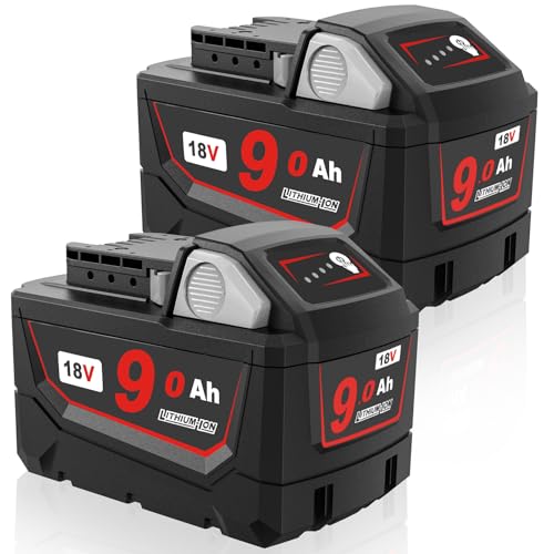 2 Pack 9.0Ah 18V Batteries Compatible with Milwaukee 18V Cordless Tools