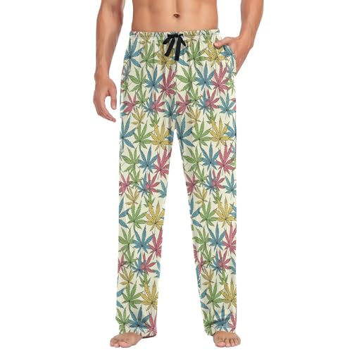 Aflyko Men's Pajama Pants Marijuana Leaves Lovely Pjs Sleepwear Bottoms