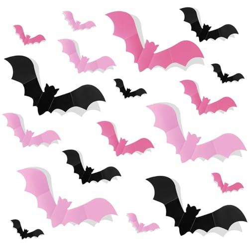 Oraivy Pink Halloween Bats Wall Decor, 60Pcs Cute Bats Stickers,