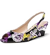WAYDERNS Women's Peep Toe Slingback Buckle Patent Leather Wedge Low Heel Pumps Shoes 2 Inch