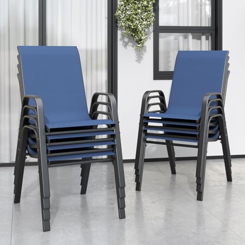 Image of Patio Chairs Set of 8, Stackable Outdoor Dining Chairs for All Weather Textilene Fabric & Metal Frame, Outdoor Chairs Set for Backyard Deck Garden