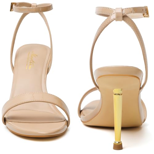 Image of Mostrin Strappy Heels for Women Ankle Strap Heels Women's Heeled Sandals for Party Prom Wedding