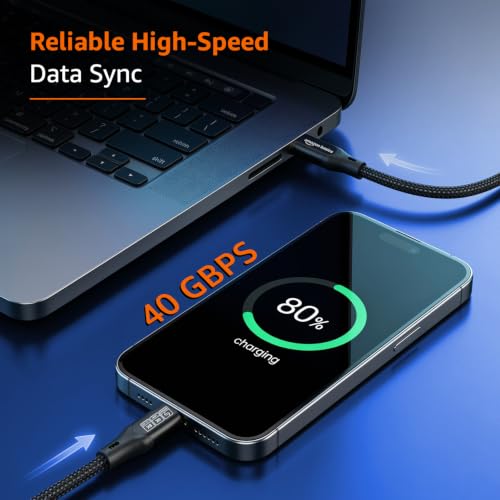 Image of amazon basics 240W Type C Cable With 40Gbps Data Transfer Speed, Thunderbolt 4, 8K@60Hz Display Cable, USB 4 Type C 90 Shaped Connector, Gold Coated, Type C Fast Charging