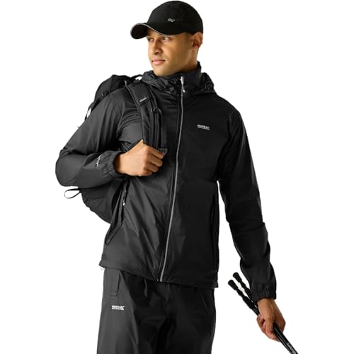 Regatta Chubasquero Lyle IV Impermeable Y Transpirable con Forro de Malla Oculta con Capucha Y Cubierta Activa Jackets Waterproof Shell, Hombre, Black, S, RMW283 80050