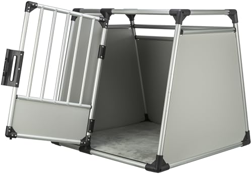 TRIXIE Hunde-Transportbox Aluminium in silber – XL: 94 × 87 × 88 cm, stabile und geräuscharme Hundebox mit abgeschrägten Seiten, Sicherheitsverschluss & rutschfester Liegematte – 39346