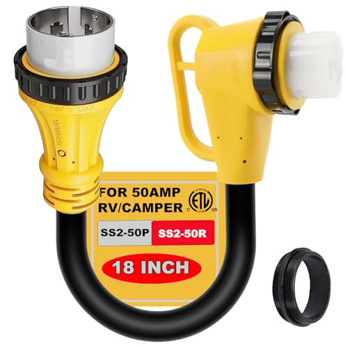 CORDMITPRO RV 50 Amp Twist Lock Plug Male to 50 Amp Locking 90 Degree Female RV Adapter for 50 Amp RV Extension Cord 50 Amp Dogbone RV Connector for Pressure Relief ETL Listed