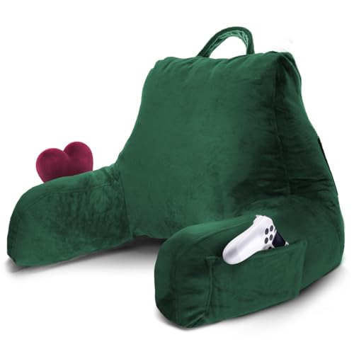 Image of Nestl Reading Pillow for Kids & Teens with Shredded Memory Foam, Backrest Pillows for Reading, Watching, and Gaming, Use on the Couch, Bed, or Floor, Adjustable Support with Washable Cover Dark Green