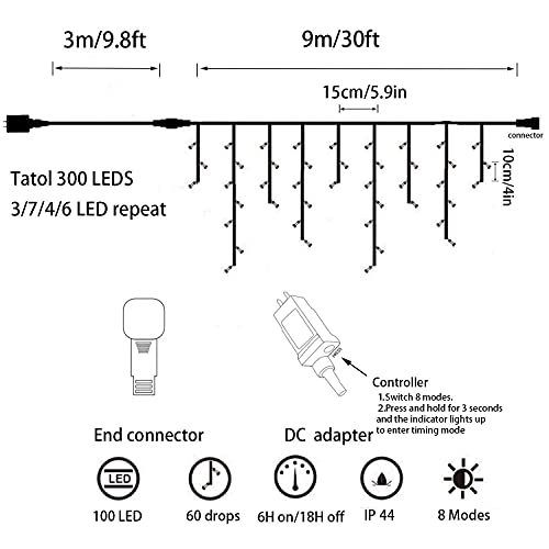 Yasenn 300Led Icicle Style String Lights 29.5Ft,Update Connectable 8 Lighting Modes With Timer Icicle Lights For Home Garden Outdoor Indoor Eave Decor (Warm White Led White Cable) #TOP1