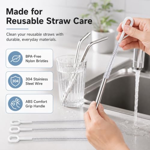 Image of Heavy-Duty Straw Cleaner Brush Set, 10 Inch, 4 Sizes for Tumbler Straws (Pack of 2)