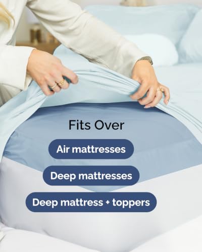 Image of Extra Deep Flex Top Split Head King Sheet Set - 6 Piece Breathable and Cooling Sheets - Hotel Luxury Bedding for Women, Men, Kids & Teens - Easy Secure Fit - Extra Deep Pockets - Ice Blue