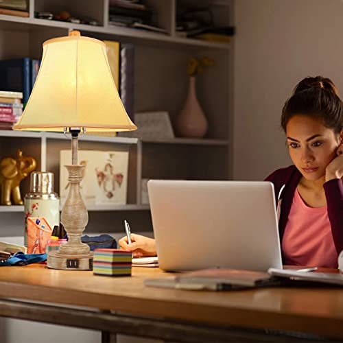 Farmhouse Table Lamp Touch Control 3-Way Dimmable Table Lamp, Modern Nightstand Lamp with 2 USB Port Bedside Desk Lamp with Fabric Shade for Living Room Bedroom Hotel (Pack 1-Beige Shade) - Image 4