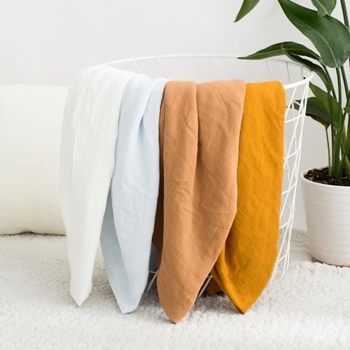 Image of GINAMUSE 4-Pack Muslin Swaddle Blankets for Unisex100% Cotton 47 x 47 inches Soft Breathable Newborn Receiving Blanket for Boys and Girls Brown