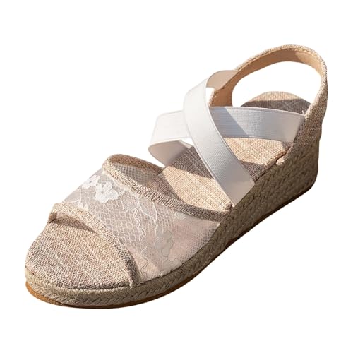 Zapatilla Mujer Sandalias Cuñas Mujer Cómodo Mulas Verano Plataforma Punta Abierta Roma Zapatos Vintage Pantuflas Hebilla Y Zuecos Punta Abierta Cuero Verano Planos Corcho Sandalias, blanco, 41 EU