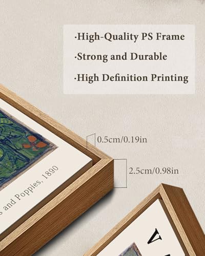 Vincent Van Gogh Framed Wall Art Print Butterflies And Poppies Flowers by Van Gogh Canvas Prints Painting Reproduction for Living Room Bedroom Kitchen Office Home Decor 12"x16" Natural Framed - image 3