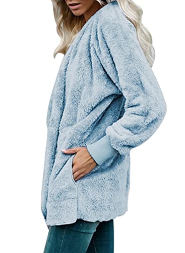 Image of Dokotoo Womens 2025 Winter Long Sleeve Solid Fuzzy Fleece Open Front Hooded Cardigans Jacket Coats Outerwear with Pocket