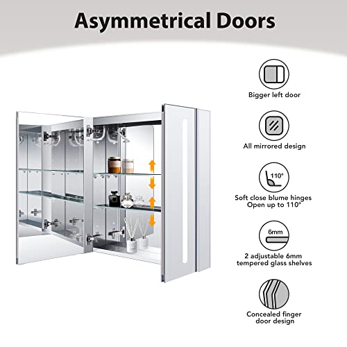 Bathlink Led Medicine Cabinet Mirror For Bathroom, Lighted Medicine Cabinet With Clock, Lighted Medicine Cabinets For Bathroom With Mirror, 26"×26"×5", Defog, Adjustable Light, Big Left Door #TOP2