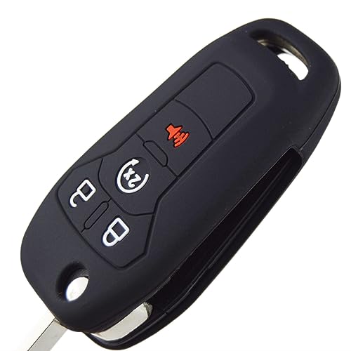 Image of Silicone Rubber Key Fob Covers Protector for Ford F150 F250 F350 F450 F550 Raptor Ranger Transit Fusion Bronco Lightning Maverick XLT (Flip Key)