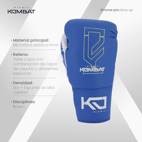 Picsil Kombat Guantes de Boxeo Kronos Pro Lace Up, Guantes de Entrenamiento para Muay Thai, MMA, Kickboxing, Diseño Unisex (Sky, 16oz) - imagen 2