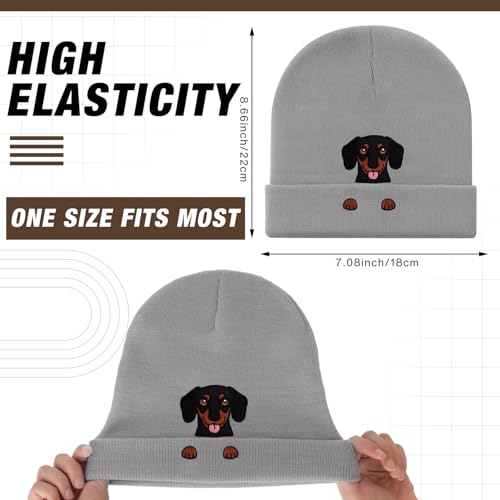 Chicingyou Dachshund Beanie Hat Gifts for Men Women Weiner Dog Winter Knit Hat Embroidered Cute for Dachshund Dog Lovers(Gray,Dachshund)