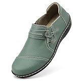 LAZYPOP Women's Classic Comfort Green Leather Loafers Cute Slip-Ons Casual Dress Shoes Lightweight Walking Flats Everyday Work Shoes 7.5 M US 1808MLV-7.5