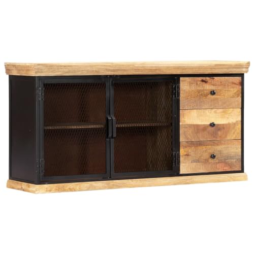 mzdioop Aparador 150 x 40 x 75 cm, madera maciza de mango pulido, lacado con 3 cajones, 2 compartimentos, muebles de cocina, salón, buffet, espacio de almacenamiento, robusto, duradero