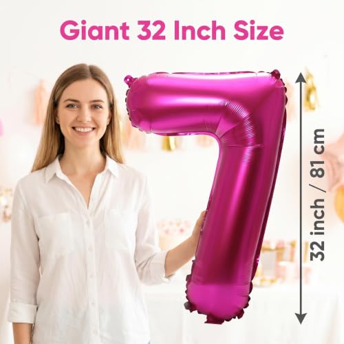 Image of YPSelected 32 Inch Large Foil Helium Number Balloon Birthday Wedding Party 0-9 (Rose Red, 7)