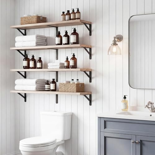 Image of YGEOMER Floating Shelves for Wall, 35in Light Carbonized Brown Wall Shelves for Living Room, Bathroom, Bedroom, Kitchen, Home Decor (Set of 4)