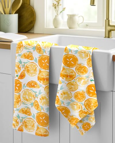 Image of Miss Adola 150GSM Flour Sack Kitchen Towels Set of 2, Lemon | 18 inchx26 inch, Lightweight, Lint-Free, Pure Cotton, Decorative, with Hanging Loop, Absorbent, Softer after Wash, Giftable Package