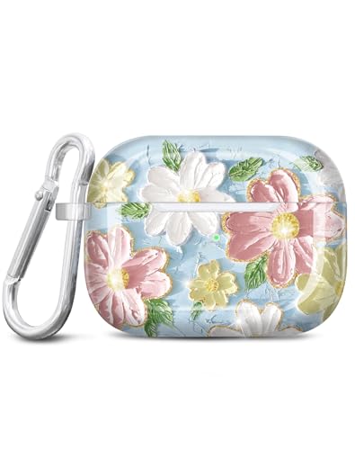 Coque fleurie AirPods Pro motif rétro bleu rose pour le quotidien