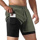 NIMOJIRO Men's 2 in 1 Running Shorts Workout Athletic Shorts Outdoor Sports with Liner Lightweight Training Yoga Gym Shorts with Phone Pockets Light Green XL