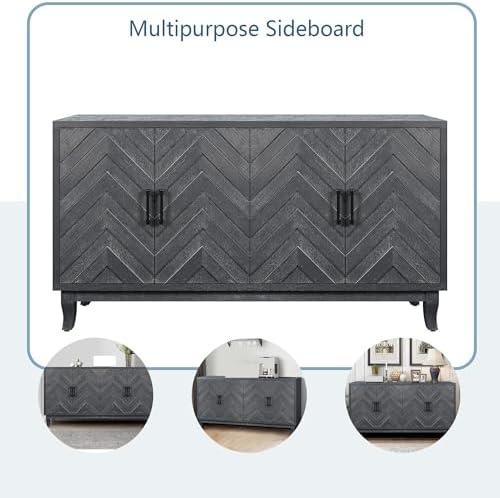 Modern Vintage Buffet Cabinet, Lacquered Accent Storage, 4-Door Sideboard for Living Room, Stylish Furniture, Mid-Century Design, Home Decor Solution