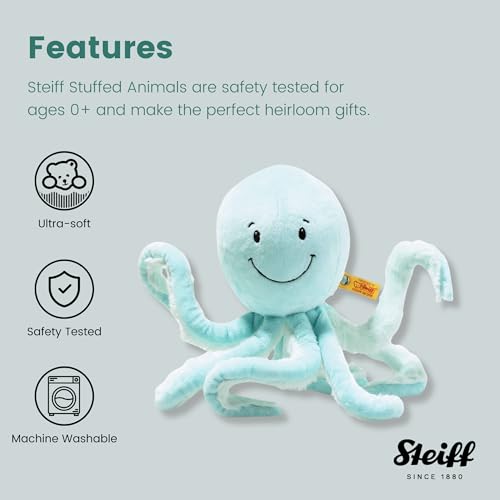Steiff Soft Cuddly Friends Ockto Oktopus - 27 cm - Kuscheltier für Kinder - Plüschtier - weich & waschbar - türkis - (063770)