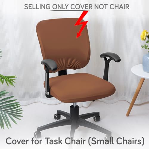 Image of HOKIPO 'SereneSolids' 140 GSM Office Chair Cover for Task Chair - Stretchable Fabric, Washable & Anti-Slip - Fits Small Office Chairs Without Headrest, Brown (AR-5224-BRN)