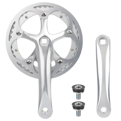 MEGHNA Bicycle Crankset 42 Teeth for 6-10 Speed Gears Lightweight Aluminum Alloy 165mm Crank Arm Dual Chain Guards for Mountain Bike Folding Bike E-Bike Cruiser Bike Square Taper Silver